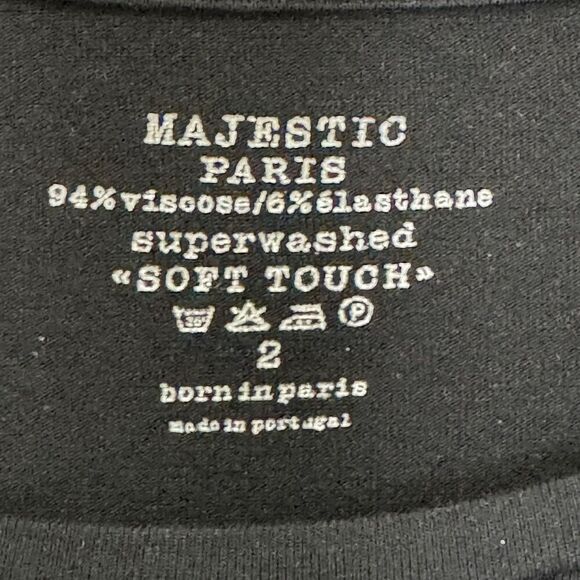 Majestic Paris Shirt Womens Medium Black Long Sleeve Soft Touch Viscose Stretch - Picture 2 of 6